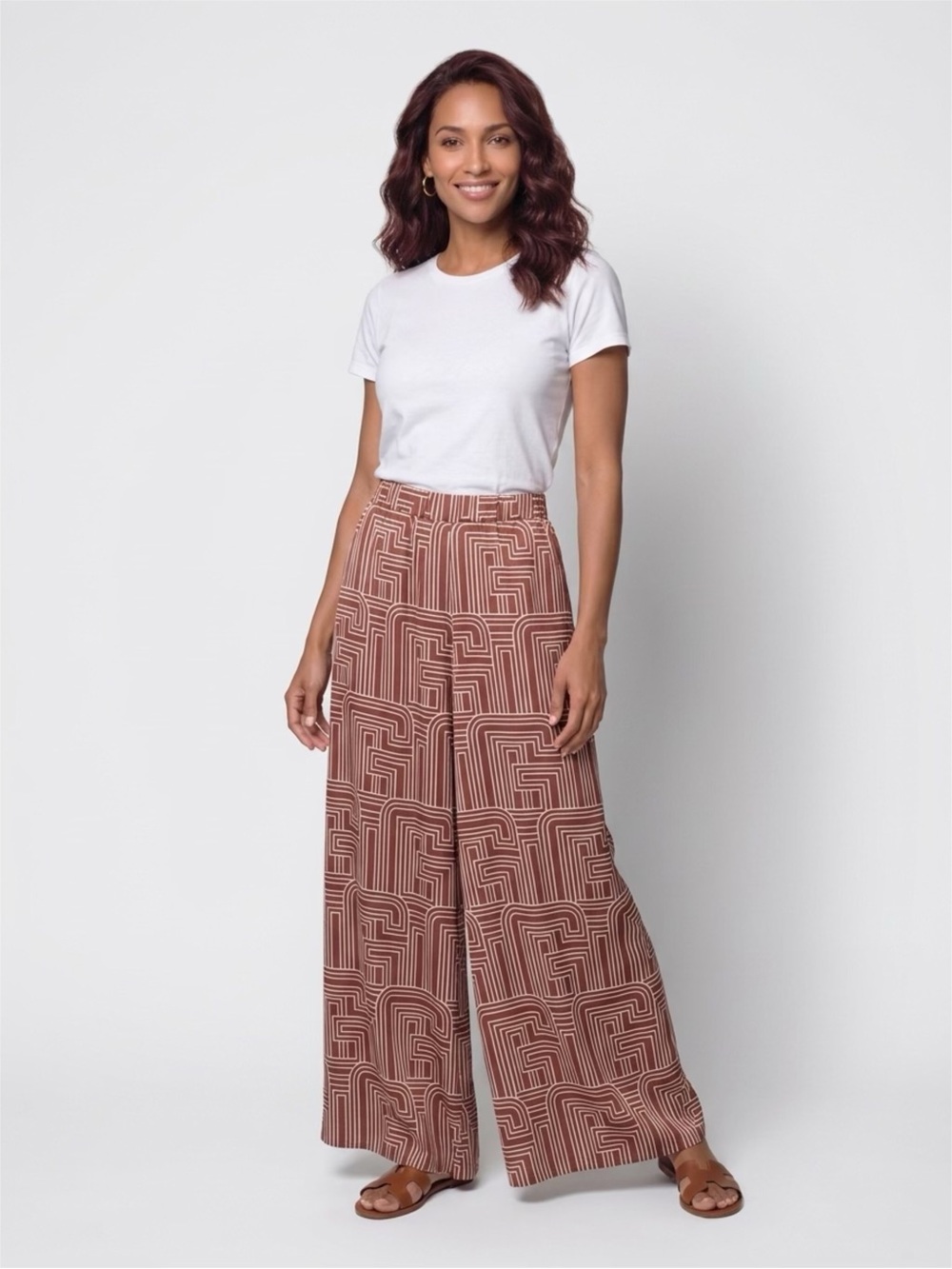 GABRIELLE UNION SIZE M RETRO PRINT WIDE LEG High-Rise Wide Leg Printed Pants NEW
